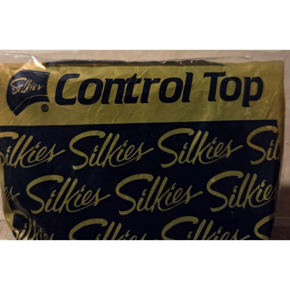 NOS Vintage Silkies‎ Control Top Pantyhose Jet Black XL 070508/758 Made in USA
